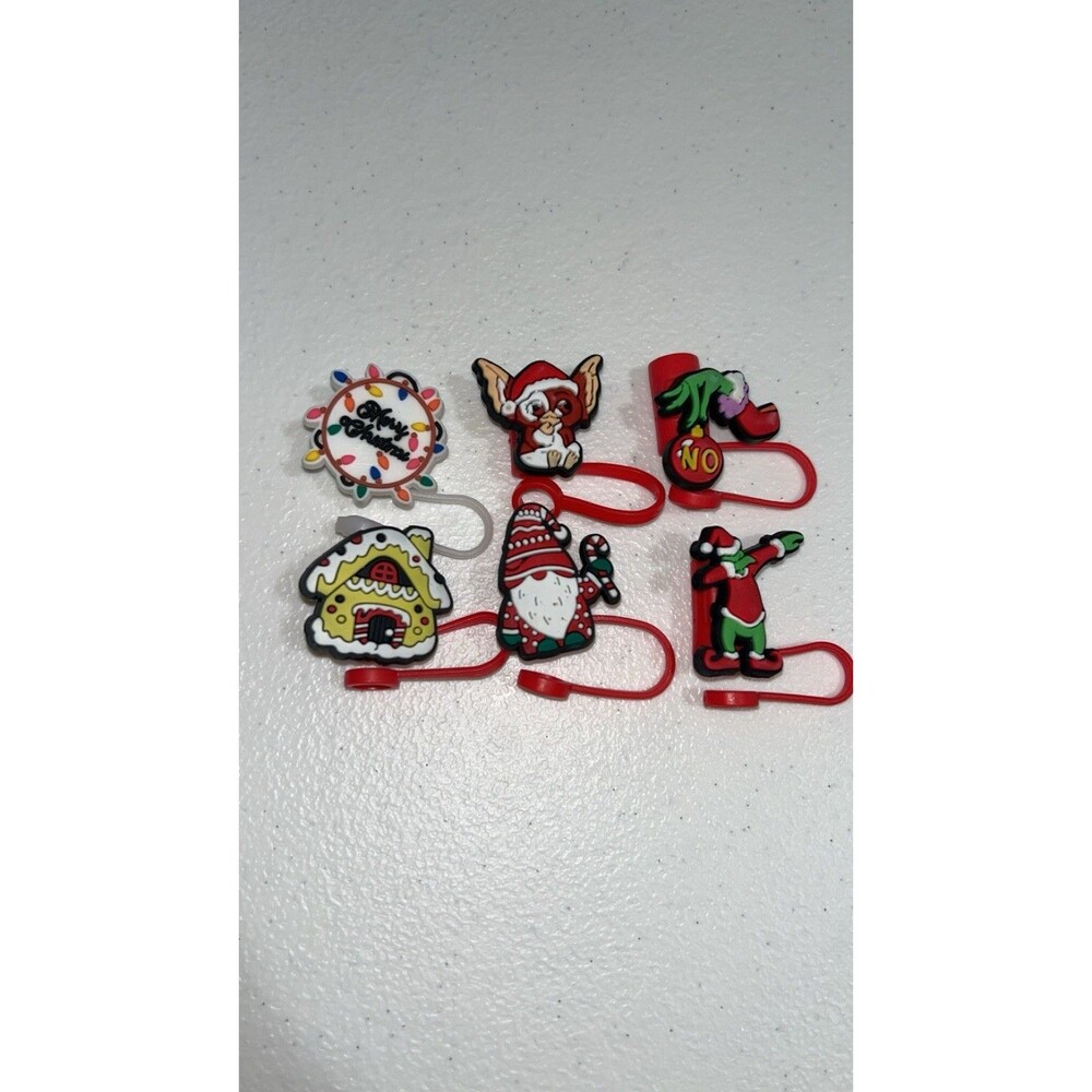 Christmas Silicone Straw Toppers- 6 Count